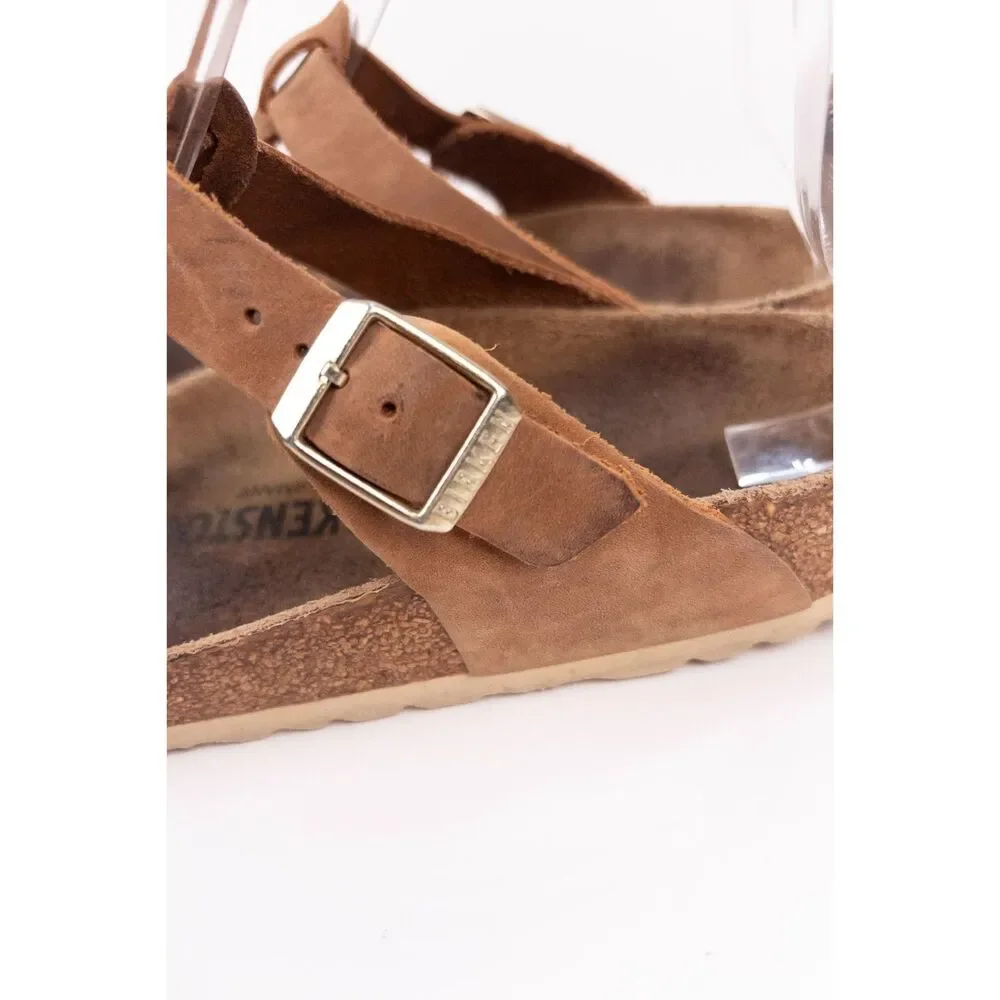 Birkenstock Gizeh Braided Oiled Leather Sandals Cognac Women's 38